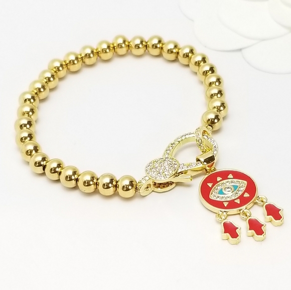 NWT Evil Eye Hamsa 18K Gold Stainless Steel NEW - Picture 2 of 10